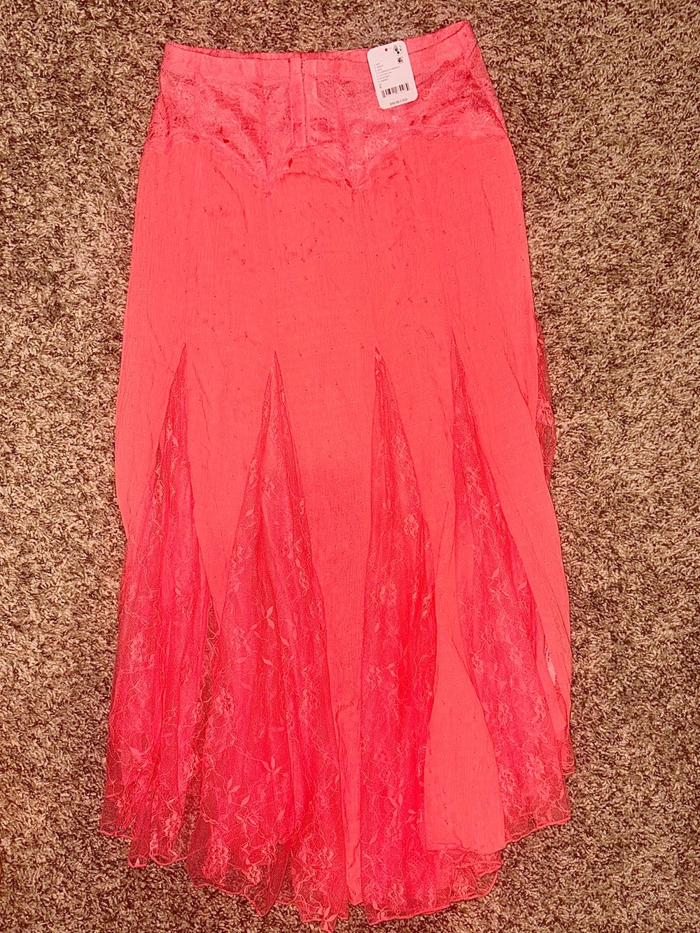 Free People Nice To Meet You Half-Slip Lace Trim Satin Midi Skirt Flamingo Sz S